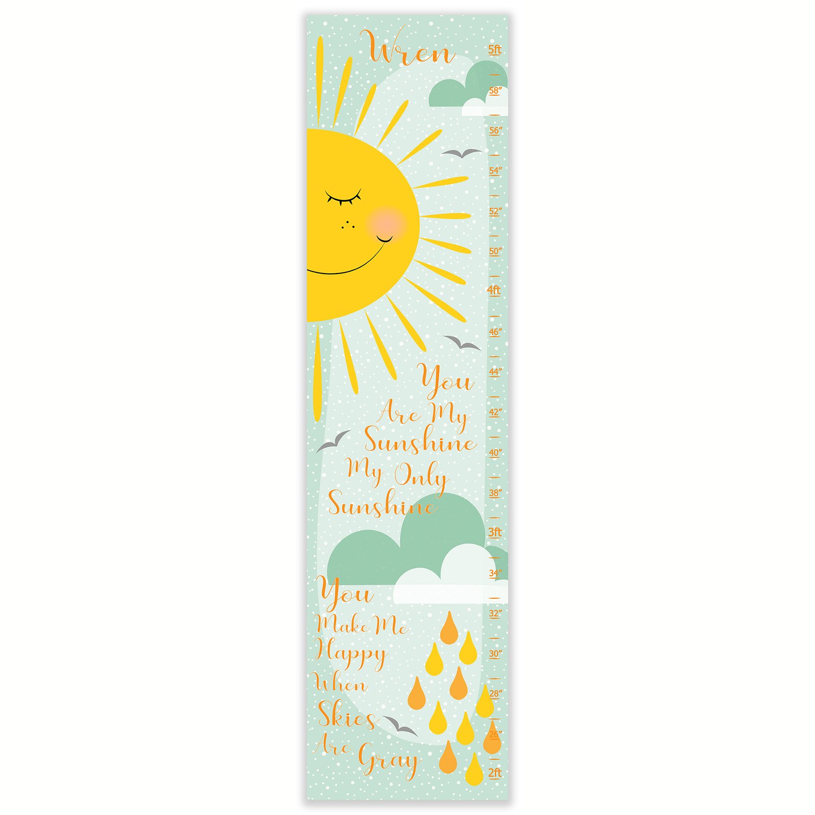 You Are My Sunshine Sun and Cloud Personalized Canvas Growth Chart